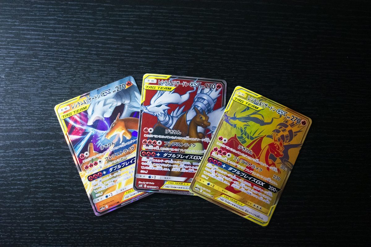 A stack of Pokémon cards on a table