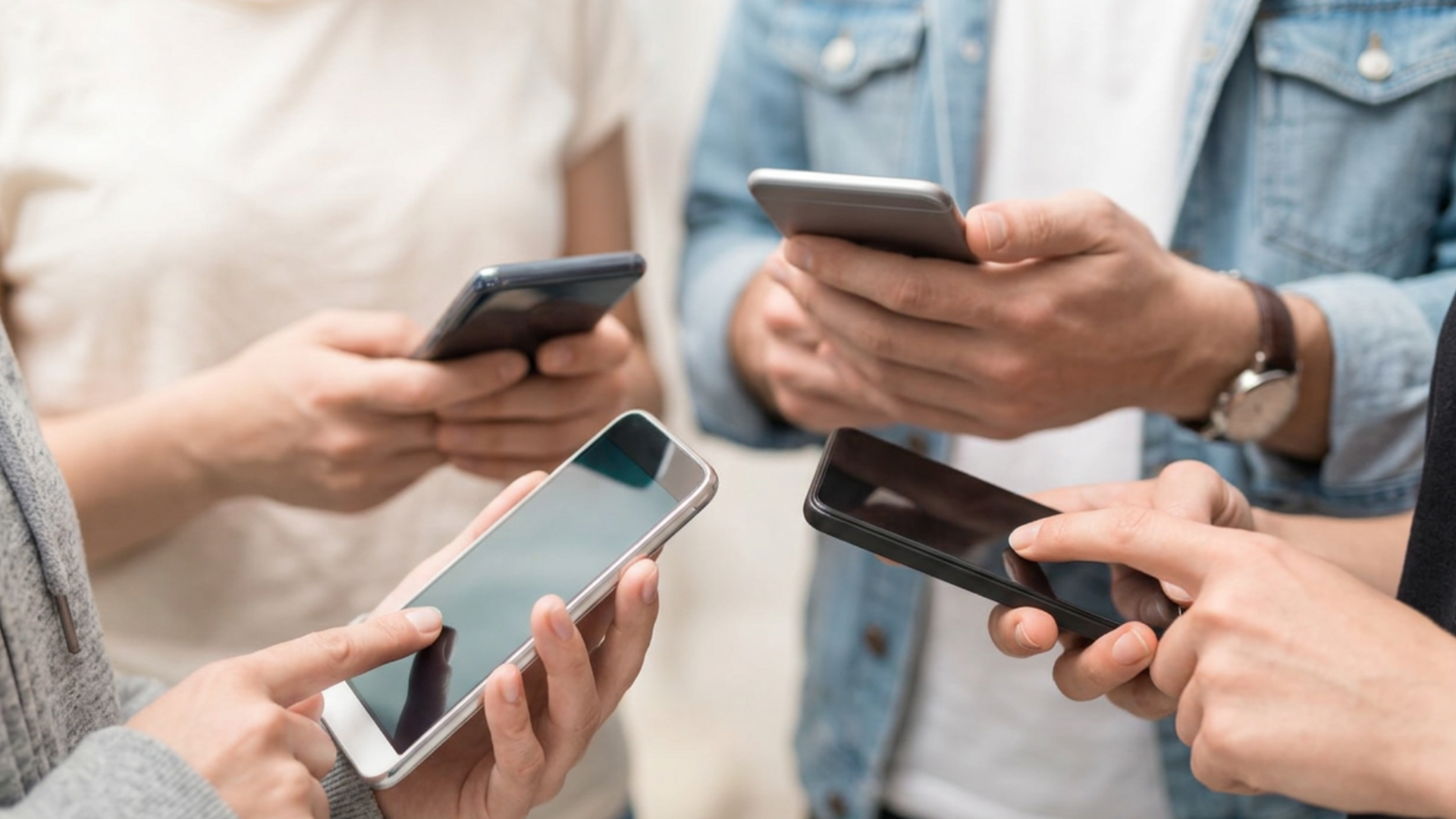 Four people each scanning with their own phone