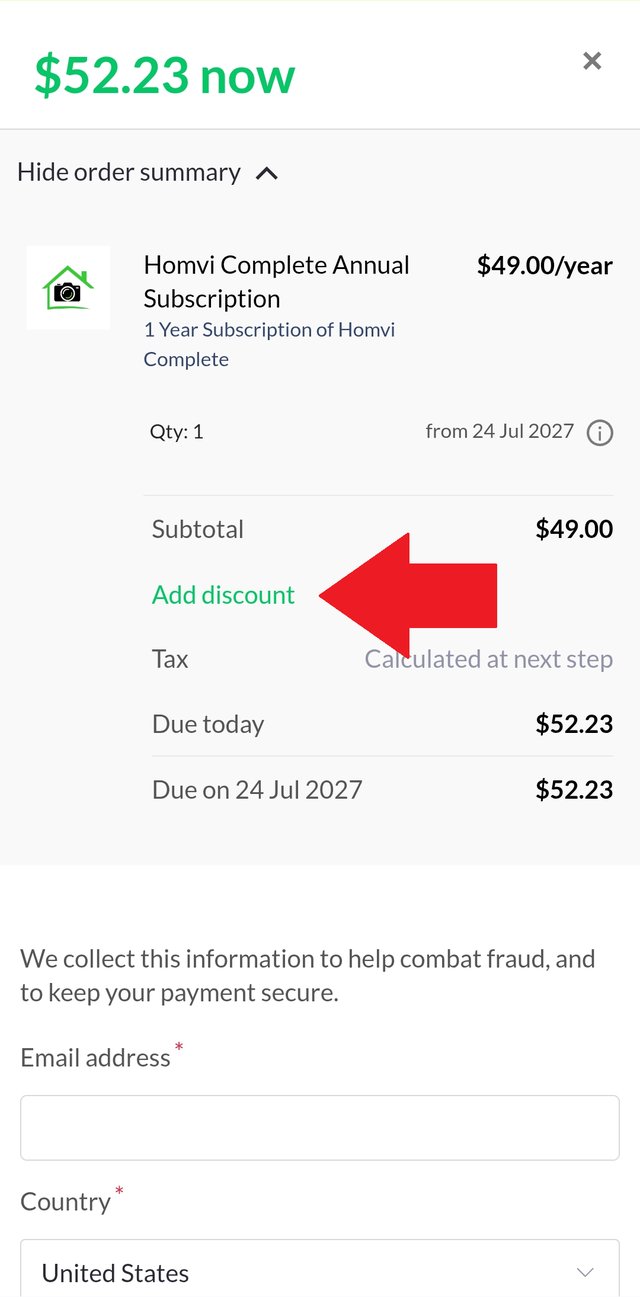 Add discount, just below Subtotal in the order summary