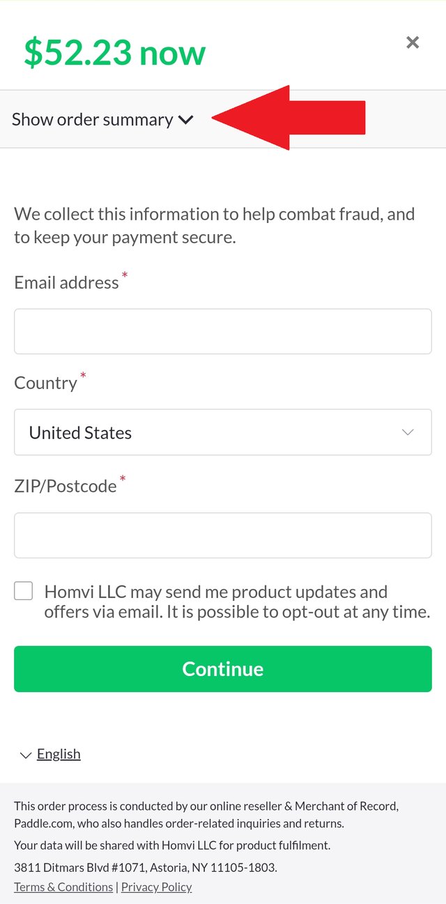 Show order summary, at the top of the checkout on a phone