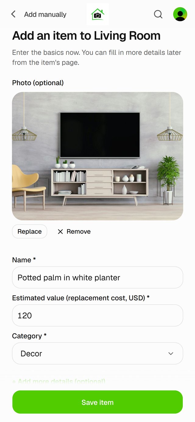 Adding the potted palm the scan missed, with the room photo attached