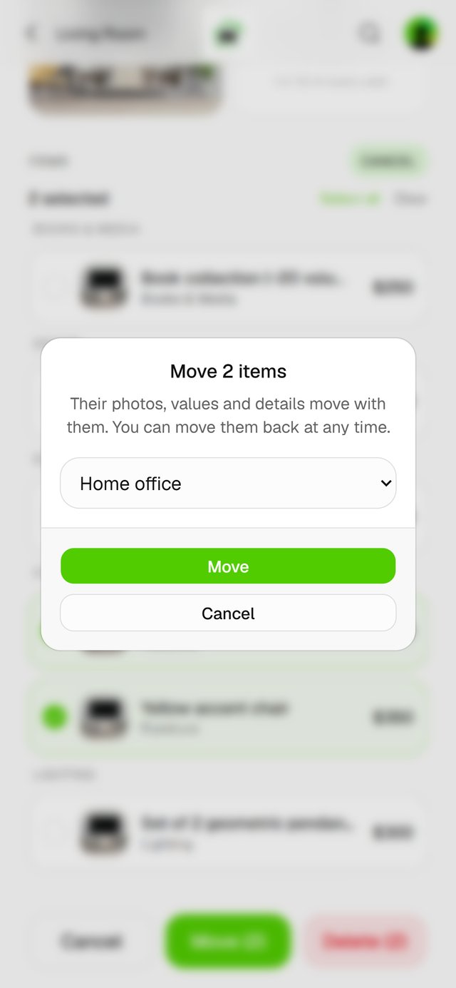 Move 2 items: choose the room