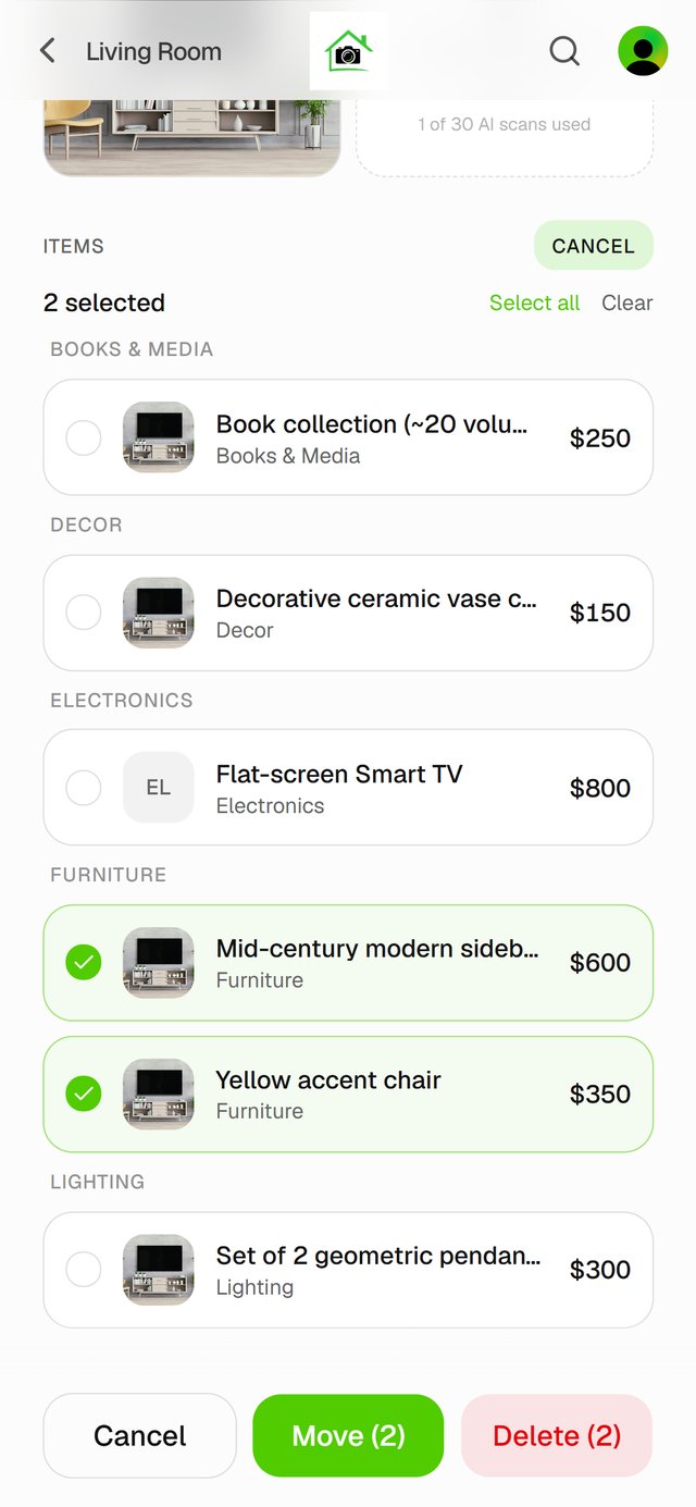 Two items selected, with Move and Delete at the bottom