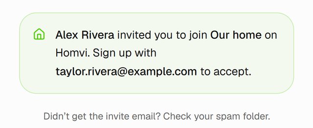 The sign-up page tells them who invited them and which email to use