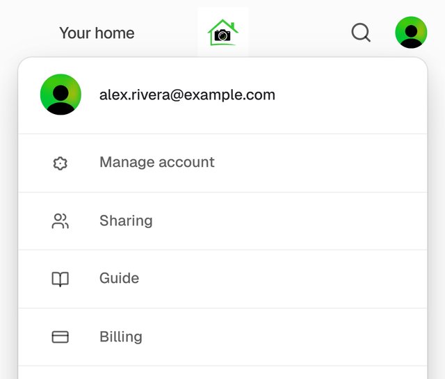 The account menu with Sharing