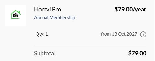 The checkout summary for a Homvi Pro membership