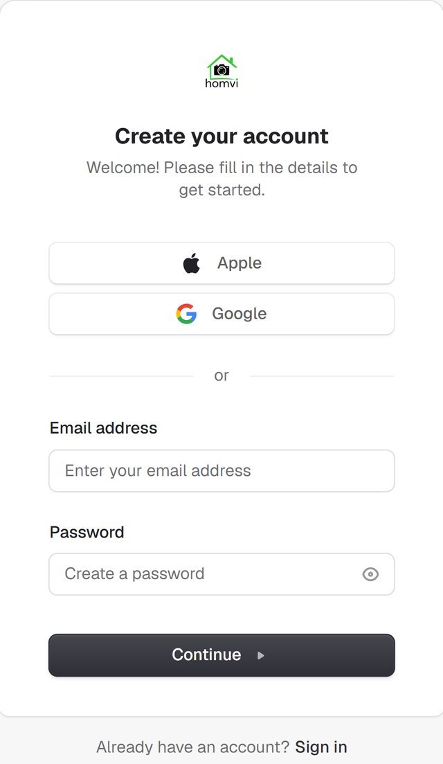Create your account: Apple, Google, or email and password