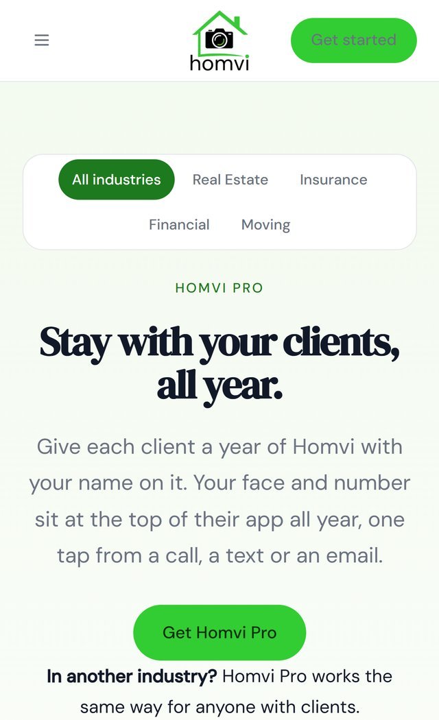 The Homvi Pro page with the Get Homvi Pro button