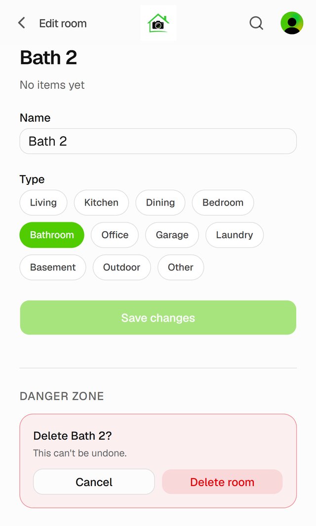 Delete Bath 2? Cancel or Delete room