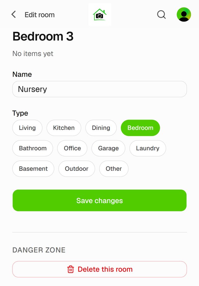 Edit room: renaming Bedroom 3 to Nursery