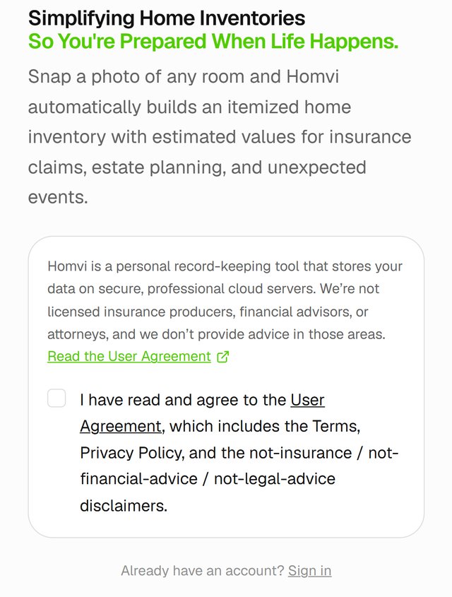 The User Agreement box on the sign-up page