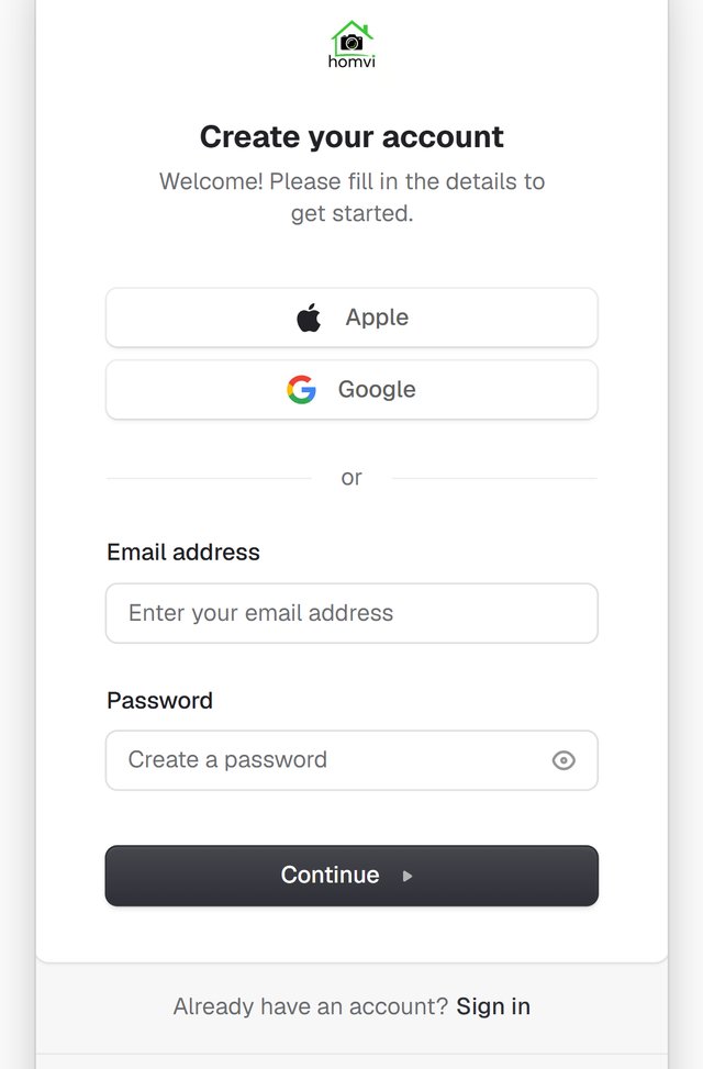 Create your account: Apple, Google, or email and password